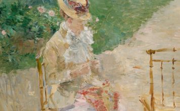 Young Woman Knitting by Berthe Morisot, impressionism touch of pastels